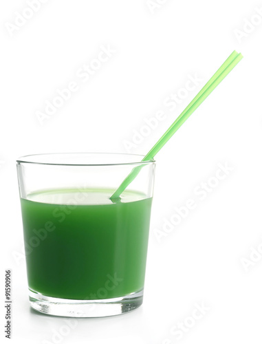 Glass of spinach juice isolated on white