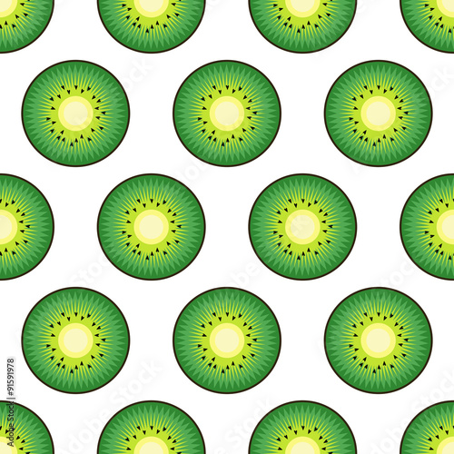 Seamless background with green kiwi. Cute vector kiwi pattern. Summer fruit illustration on white background.