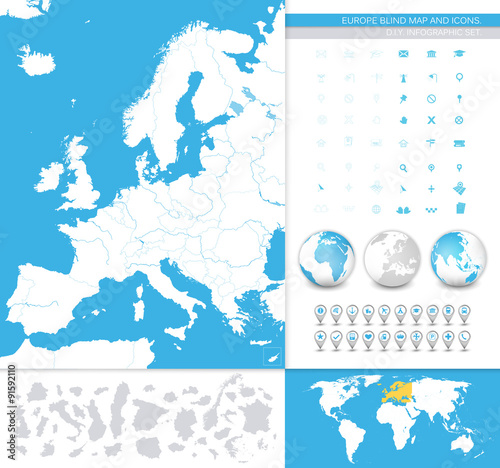 Europe blind map and icons