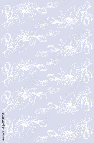 Illustration. Lilies on a blue background. Seamless pattern.