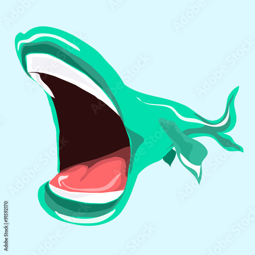 Illustration of a green fish. Fish with open mouth.