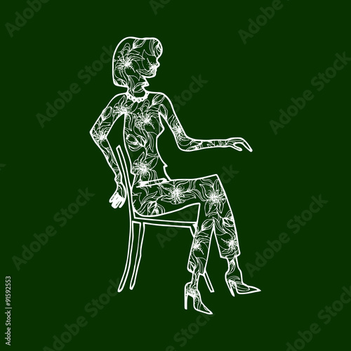 Illustration of a girl sitting in the chair.