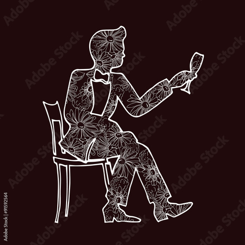 Illustration of a man drinking champagne from a glass