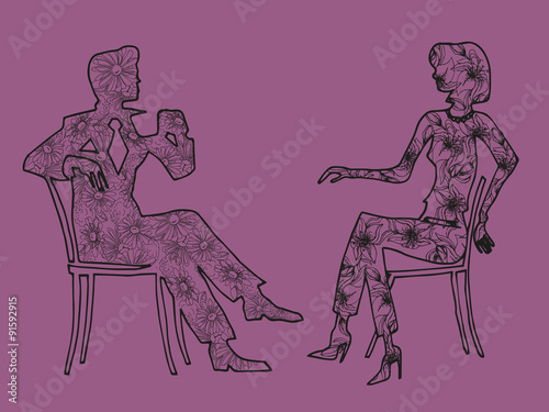 Illustration meeting. Man and woman on a date.