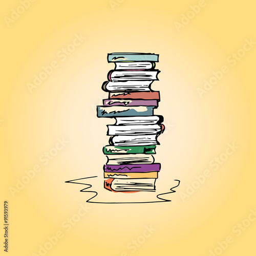 Illustration of books, hand-drawing