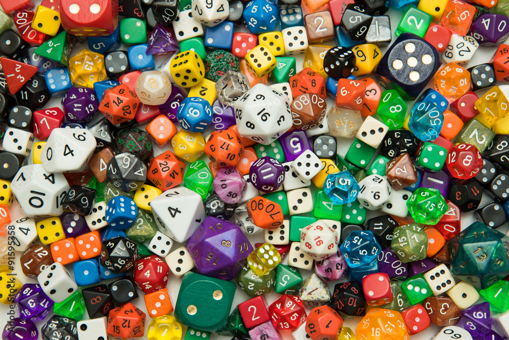Multicoloured dice background Multicoloured dice background