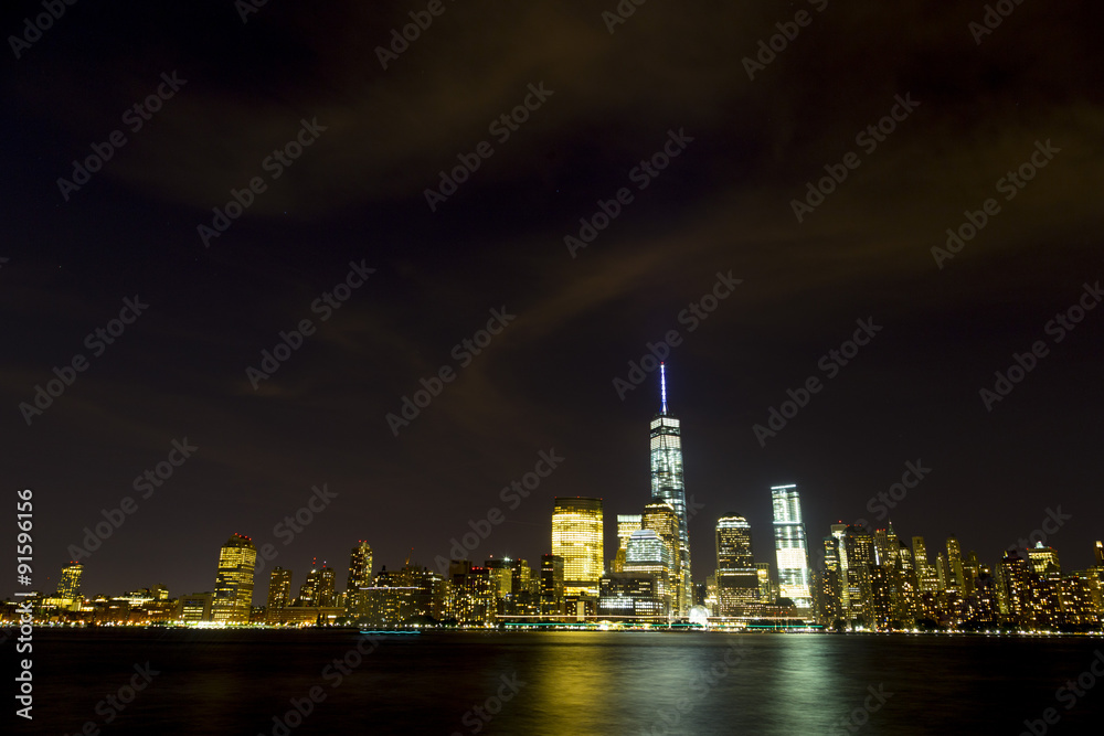 New York City skyline viewed from New Jersey at night
