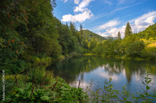  Scenery forest lake landscape in the Carpathian mountains
