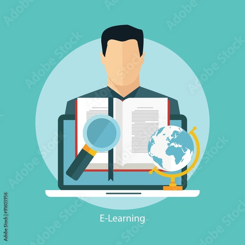 E-learning, online education concept, flat styled icon