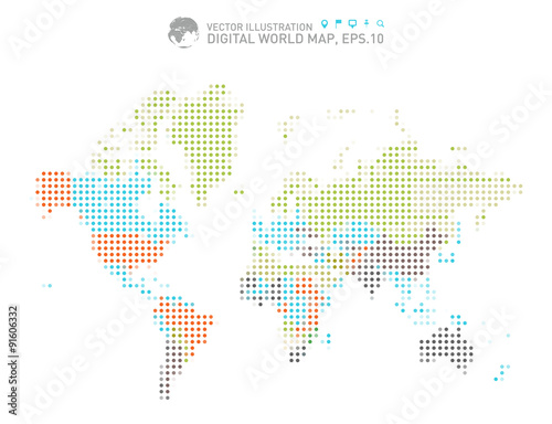 Colorful dotted world map, Colorful Digital world map