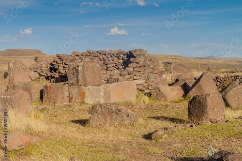 Ruin of a  funerary tower in Sillustani photo