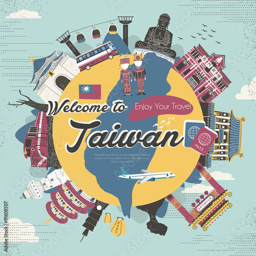 Taiwan attractions collection in flat design style