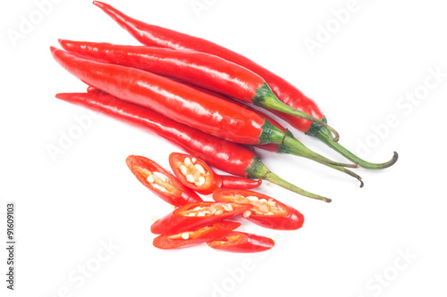 red chili peppers, isolated on white 