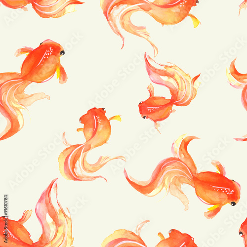 Fényképezés Seamless background with hand drawn goldfish