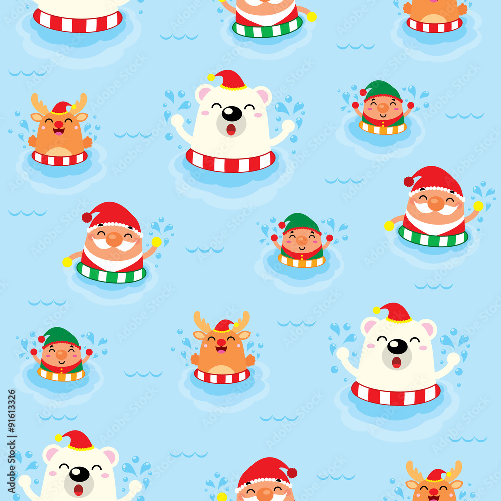 Christmas Seamless Swimming Santa Claus