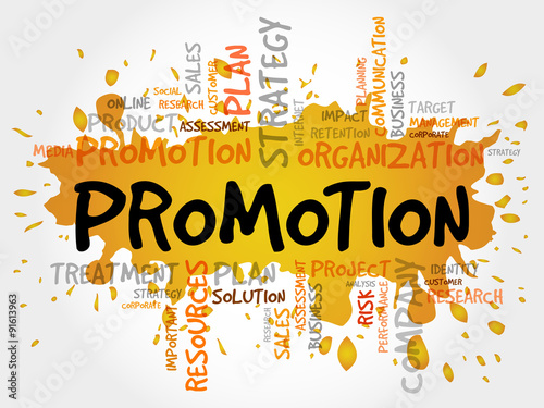 Word Cloud with Promotion related tags, business concept