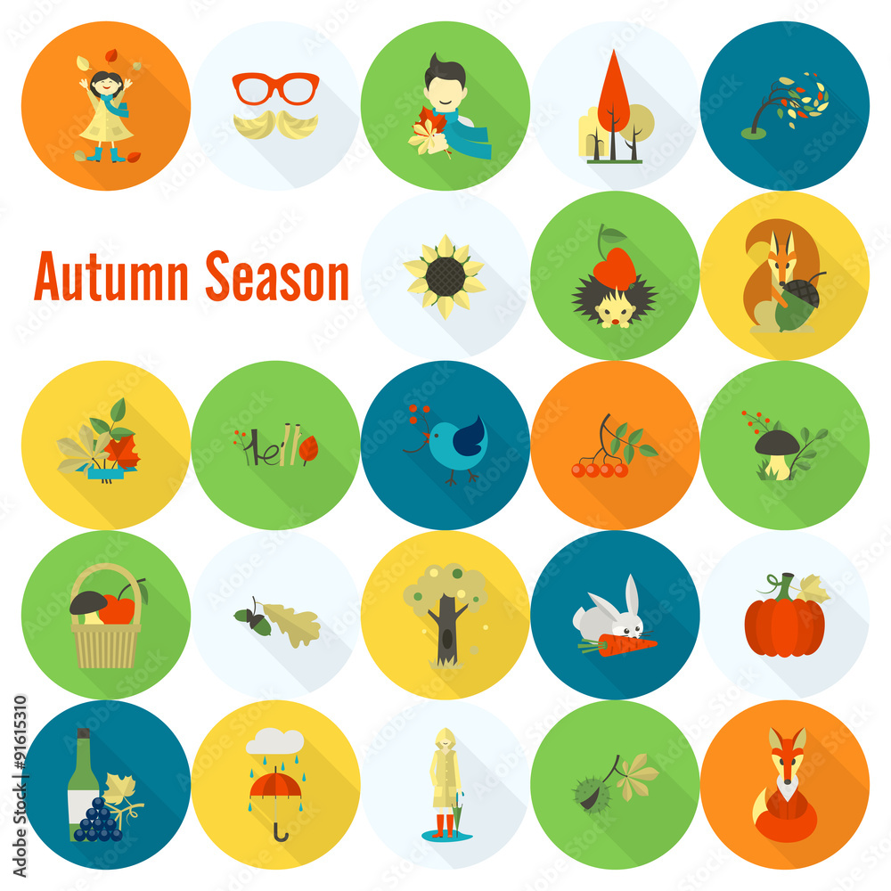 Set of Flat Autumn Icons Set of Flat Autumn Icons