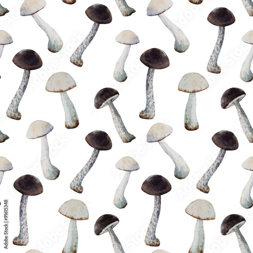 Watercolor mushroom vector pattern