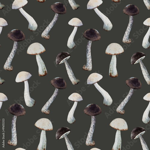 Watercolor mushroom vector pattern