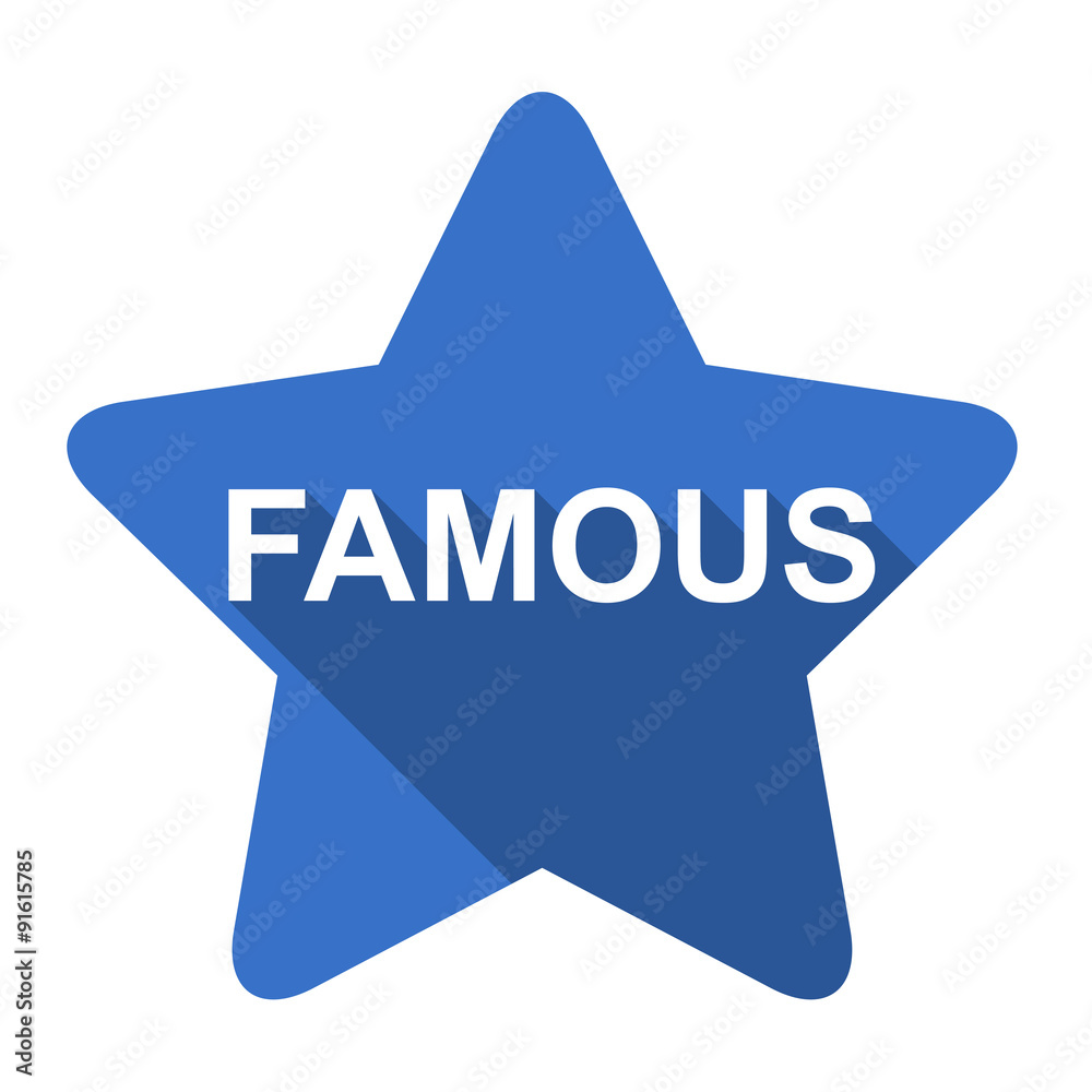 Icono plano estrella texto FAMOUS sombra azul Icono plano estrella texto FAMOUS sombra azul