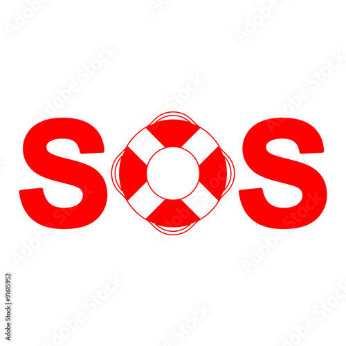 Icono plano texto SOS rojo
