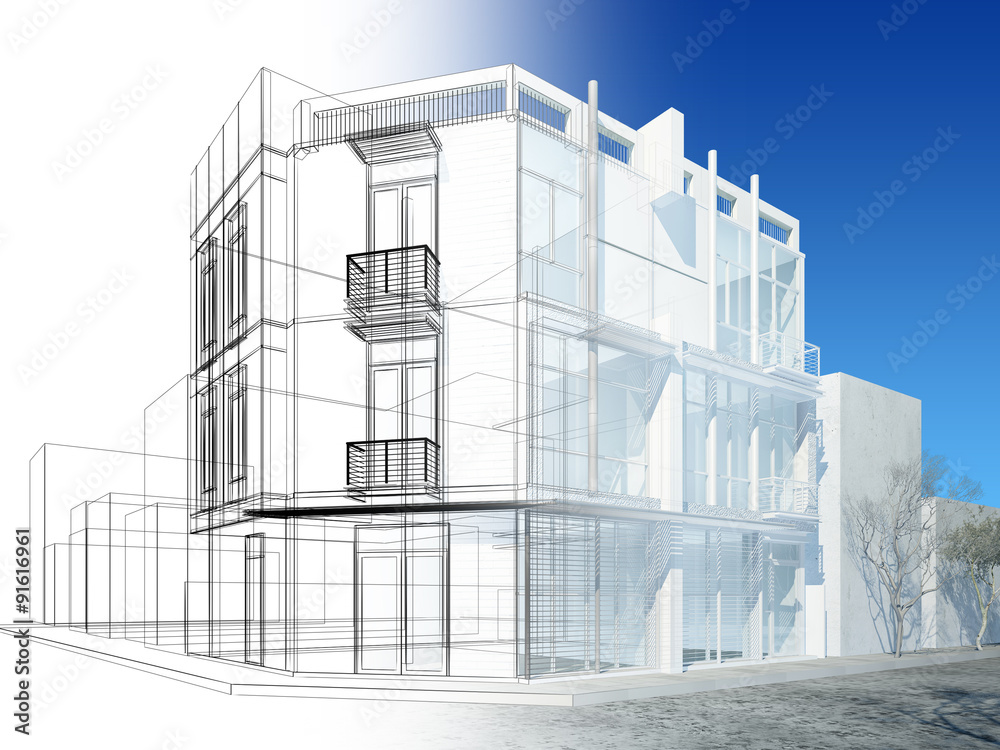 abstract sketch design of exterior building