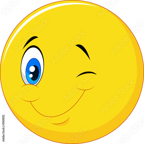 Happy emoticon cartoon with eye blinking on isolated background