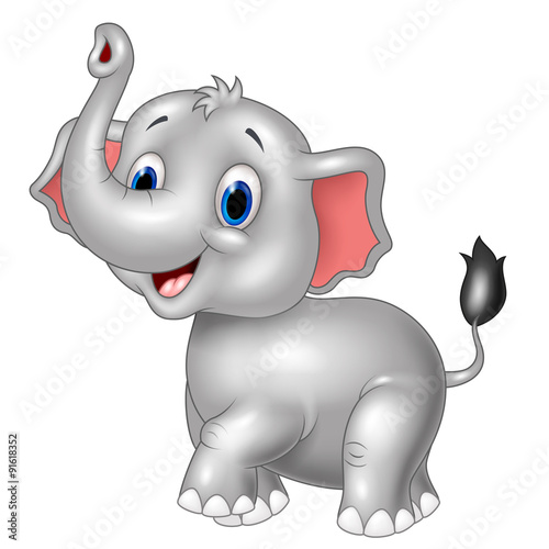 Cartoon baby elephant look to the side with trunk up
