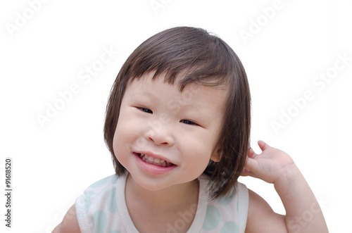 Portrait of a little Asian girl isolated on white background