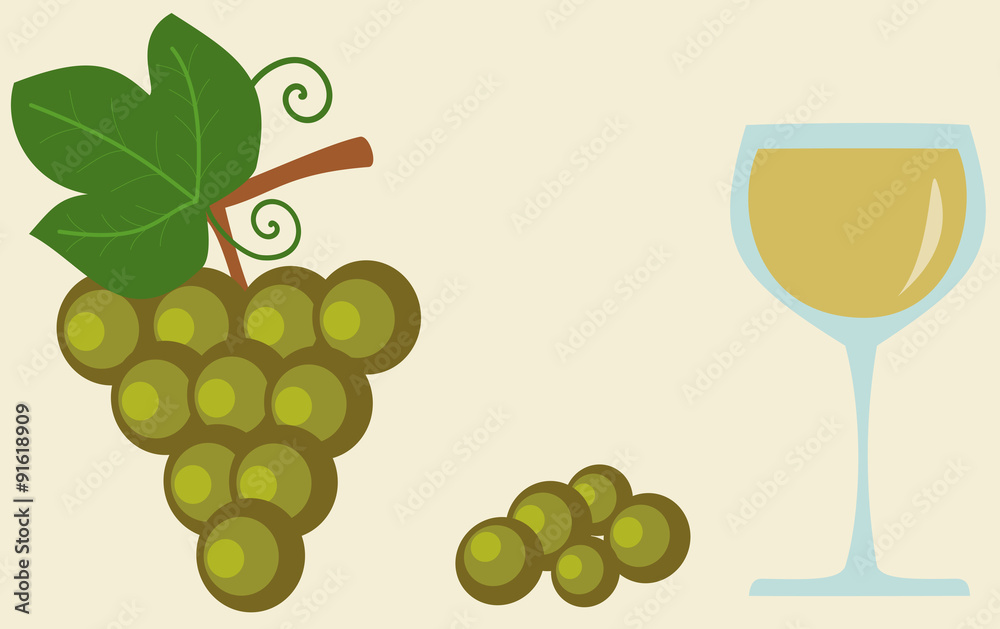 grape and glass of white wine flat vector food and drink illustration grape and glass of white wine flat vector food and drink illustration