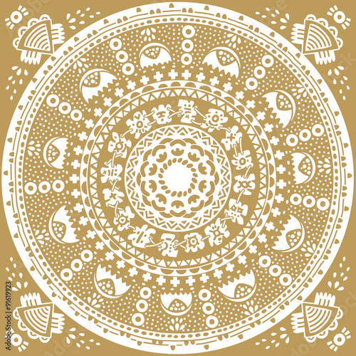 Gold abstract mandala. Ethnic round ornament. Monochrom color