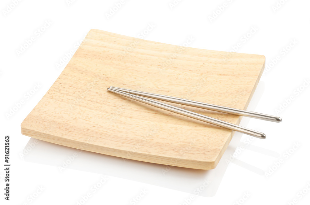 Chopsticks and plate isolated on a white background