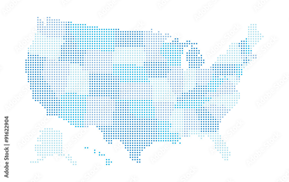 Naklejka premium Mapa USA - niebieska