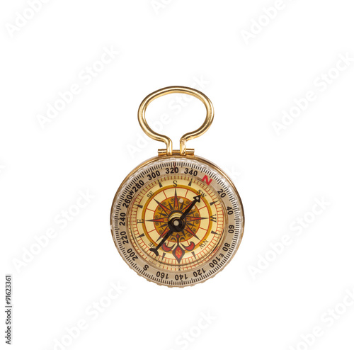 antique pocket compass isolated on white
