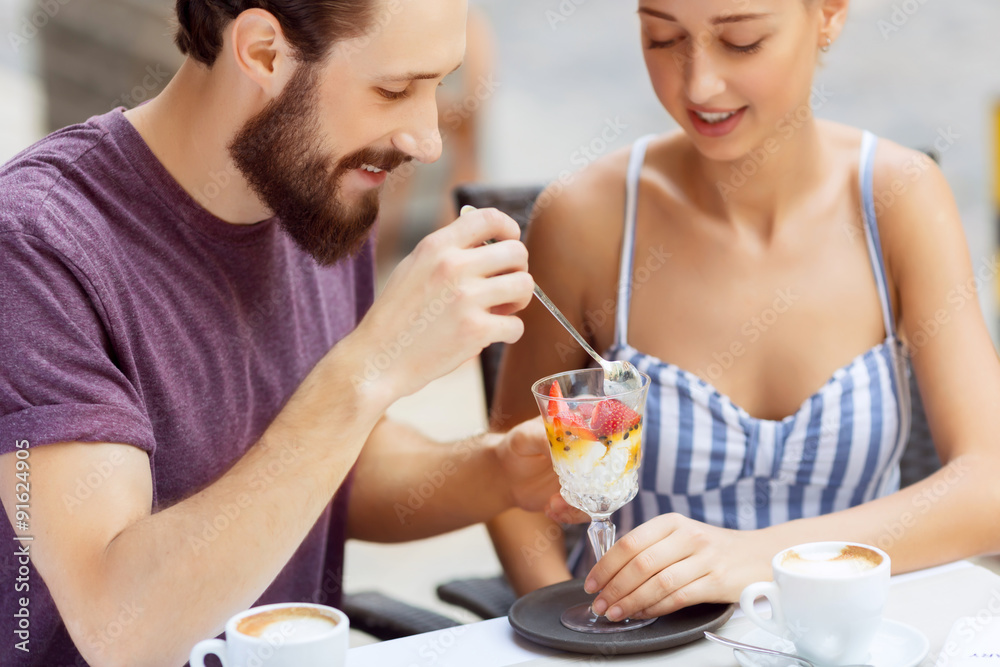 Nice couple sitting in the cafe Nice couple sitting in the cafe