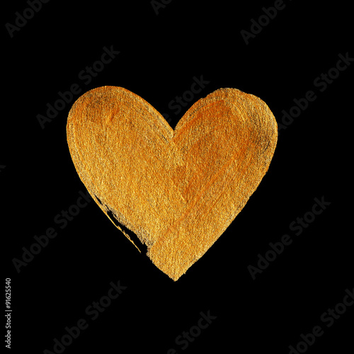 Heart Love Gold Foil Watercolor Texture Paint Stain Abstract Illustration. Shining brush stroke for you amazing design project