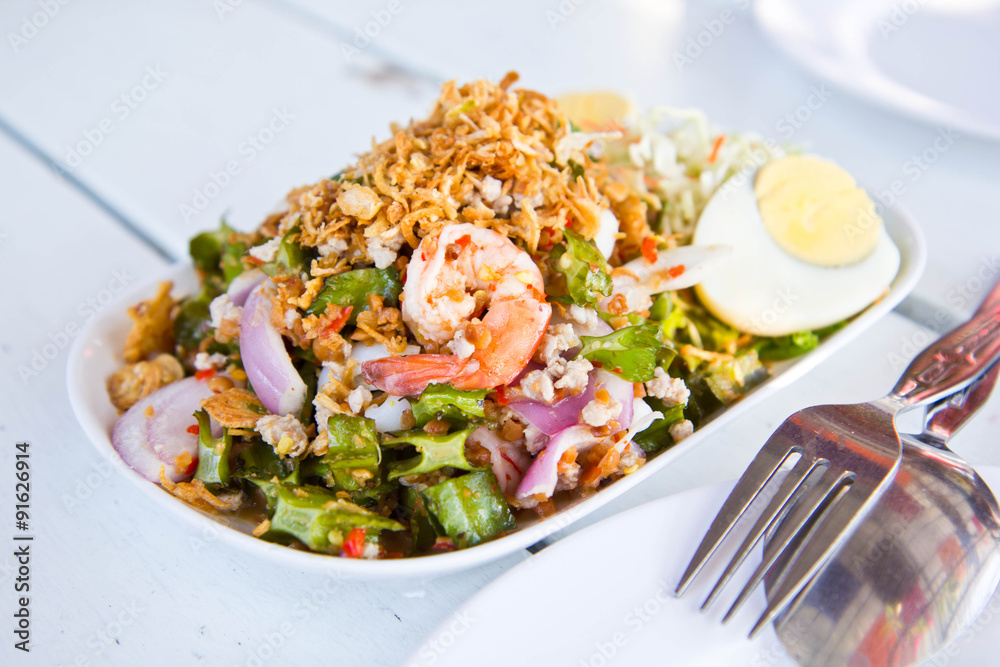 Thai Spicy salad with shrimp and vegetables Thai Spicy salad with shrimp and vegetables