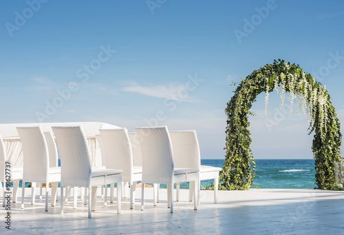 beautiful wedding setting up on beach