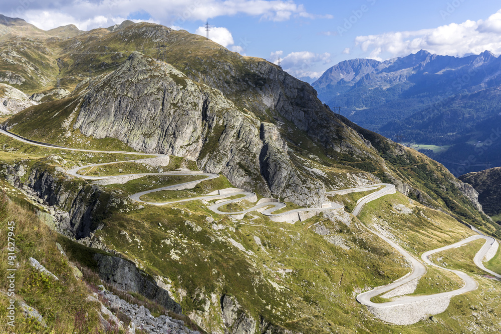 Tremola, Paßstraße Gotthard, Kanton Tessin, Schweiz Foto, Poster,  Wandbilder bei EuroPosters