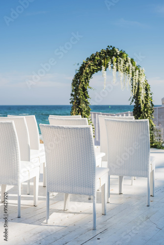 beautiful wedding setting up on beach