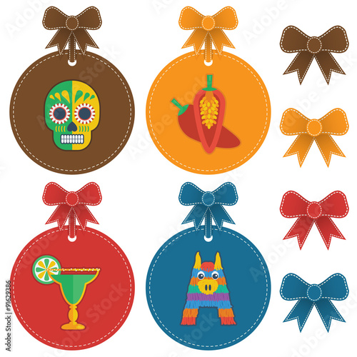 vector mexican labels and bows skull chili margarita pinata clipart isolated on white