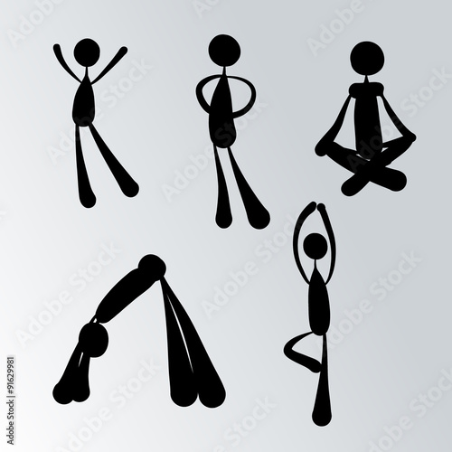 Set of doodle drawn figures for design. yoga, pose