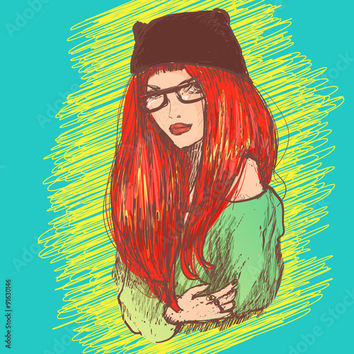 Vector stylish   portrait with a beautiful girl for your design.