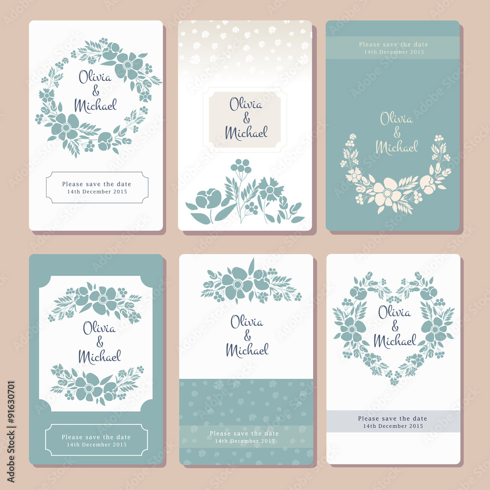 Invitation card template with flower motives
