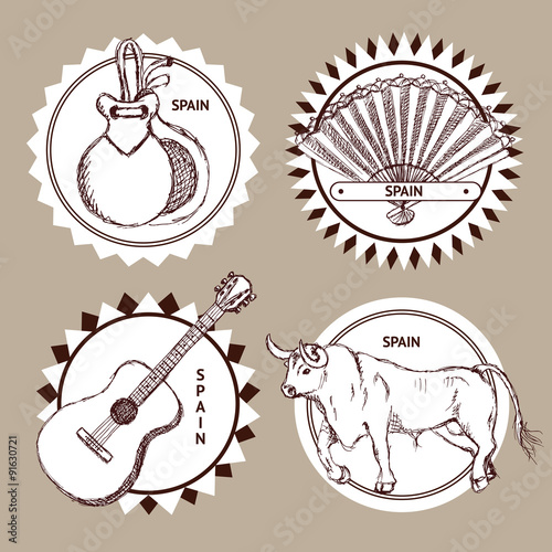 Sketch set of logo with Spanish symbols