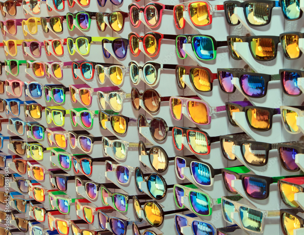 Many different sunglasses at the sale