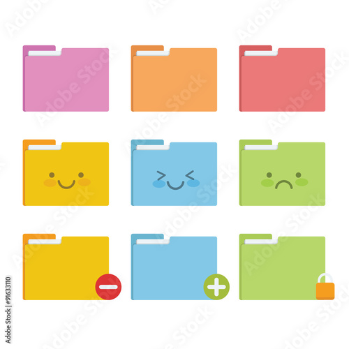 Colourful folder icon set with face expression