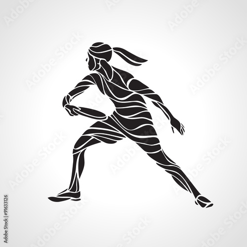 Female player is playing Ultimate Frisbee, vector silhouette