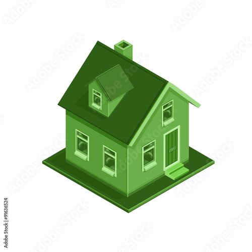 Isometric Eco Friendly House illustration Icon - A vector illustration of an ECO friendly modern house concept. Environmentally friendly home colored in green.