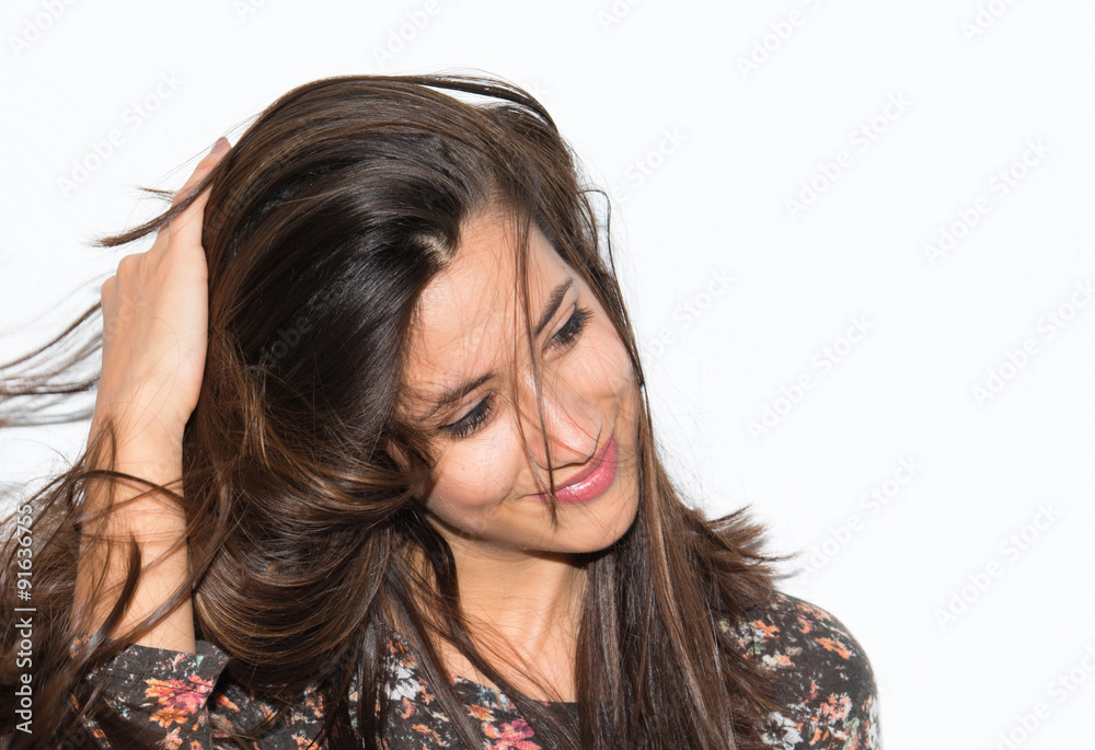 Fototapeta premium Portrait of cute woman in studio